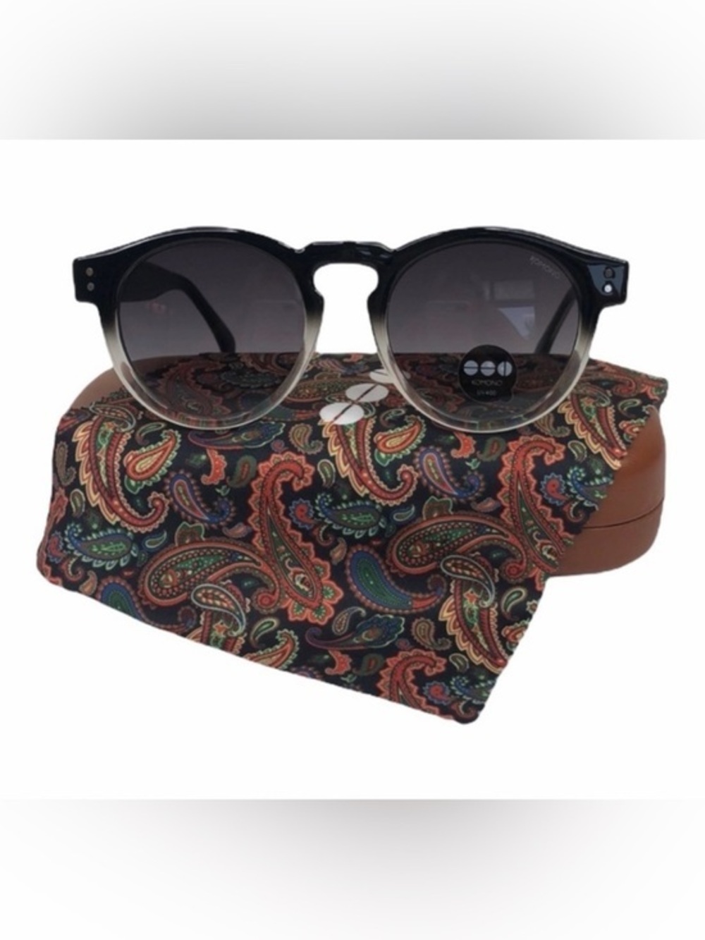 KOMONO Sunglasses NEW Clement Round Black Gray Ombre Paisley
